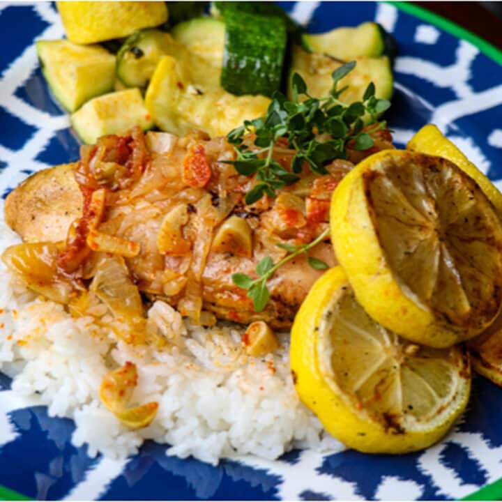 Lemon Chicken on top of rice
