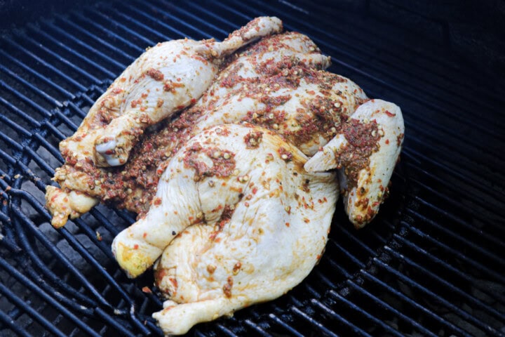 Peri Peri Spatchcock Chicken on grill