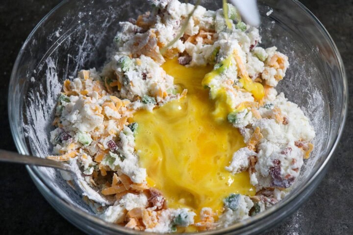 Mashed potatoes with veggies and eggs
