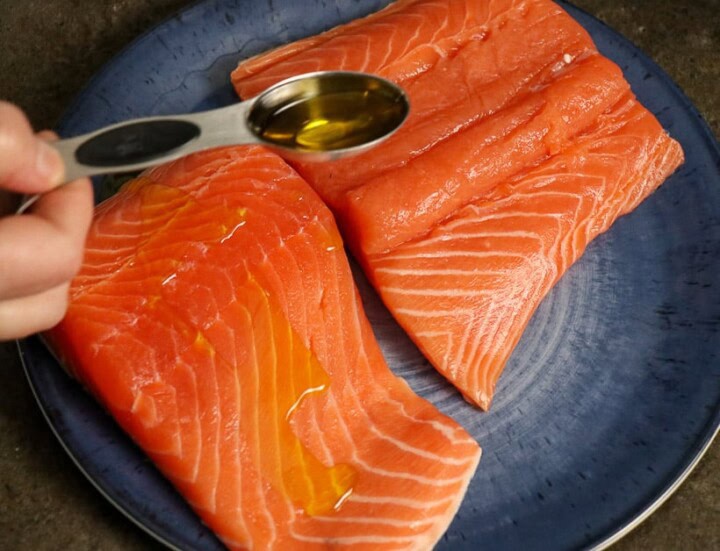 Olive oil on salmon