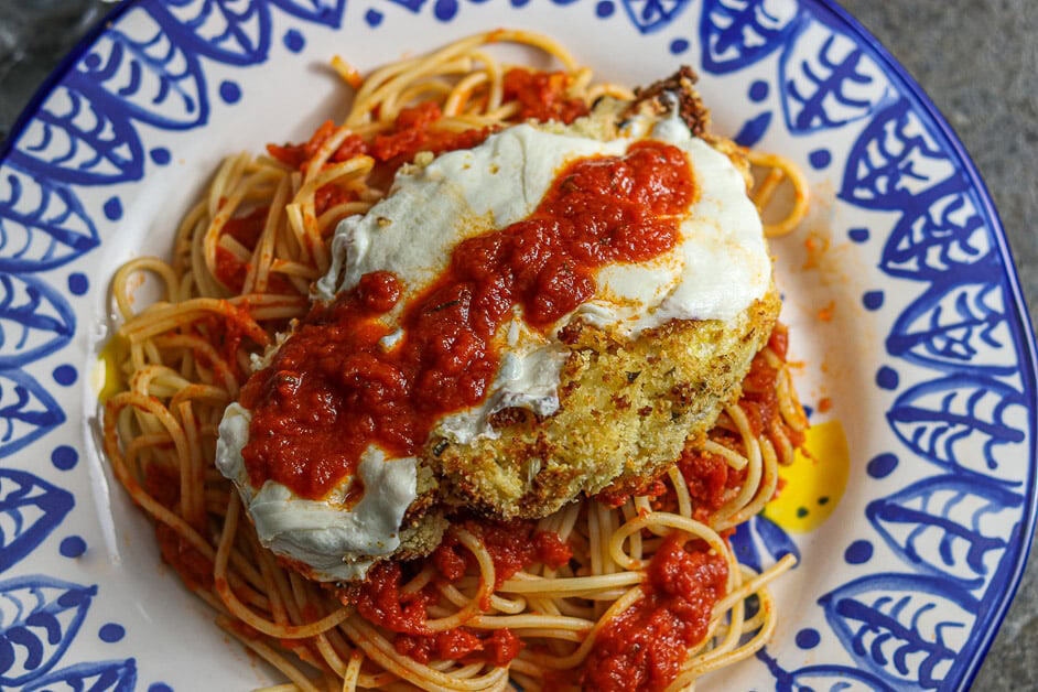 Air Fryer Cauliflower Parmesan on pasta