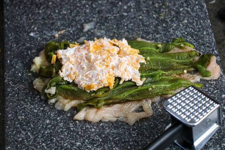 Chicken breast with chiles and cheese mixture