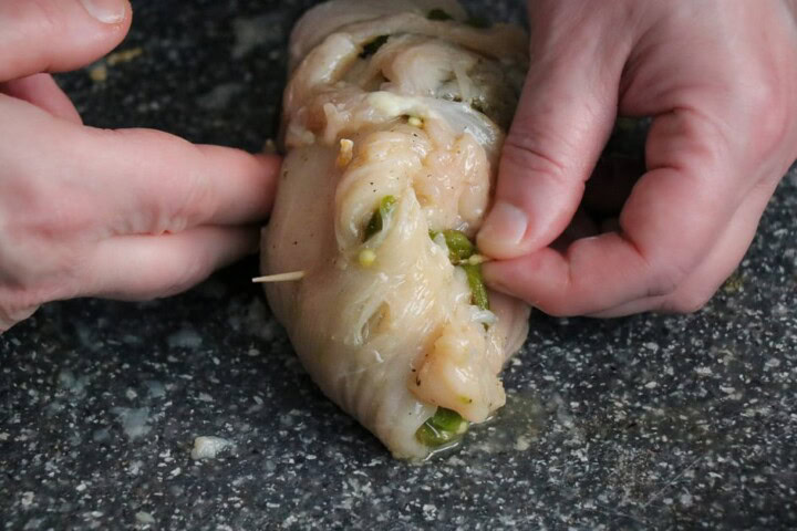 tooth picks in Chile Relleno Stuffed Chicken