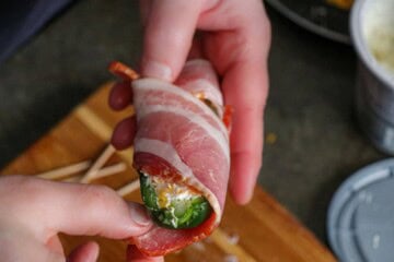 Wrapping Bacon on Jalapeno Poppers