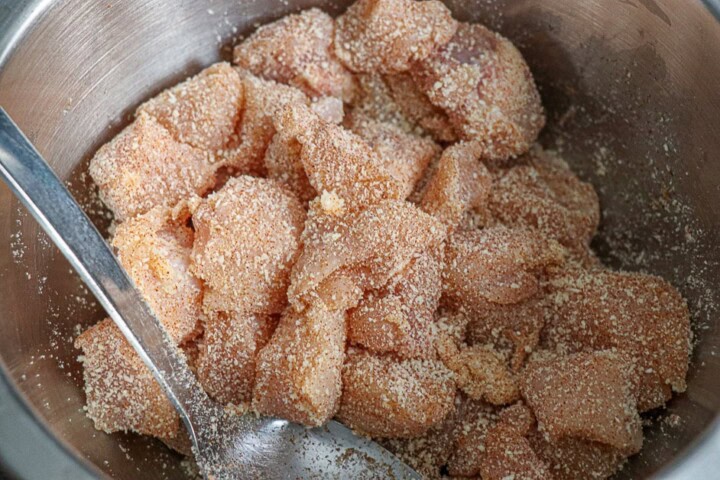 Making Air Fryer Parmesan Chicken Nuggets