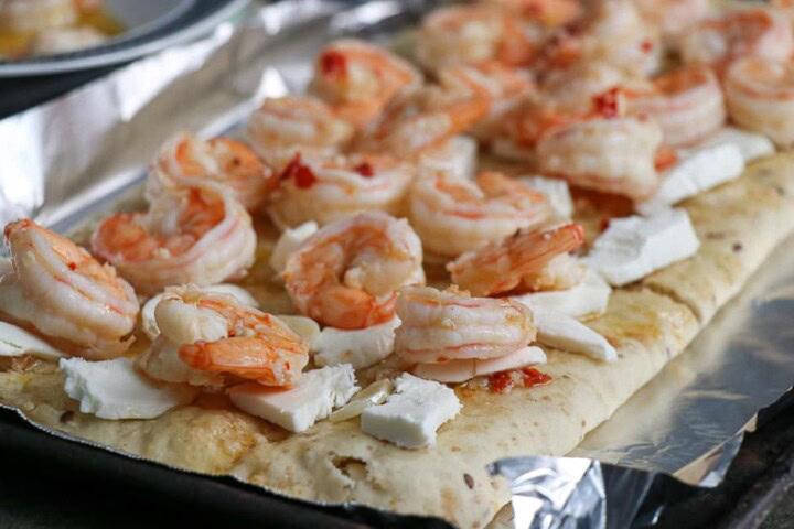 Shrimp Scampi on flatbread