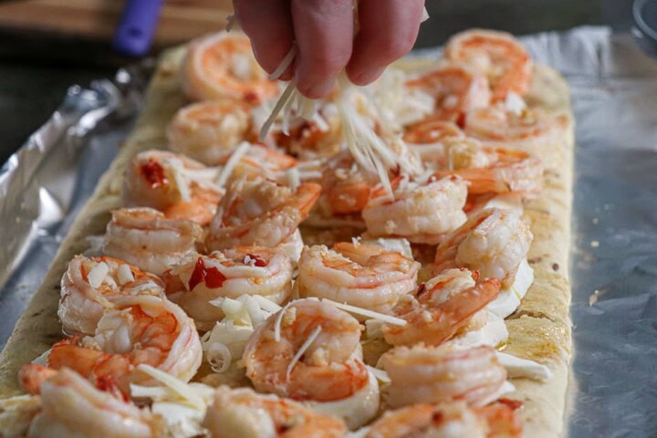 Cheese on shrimp flatbread