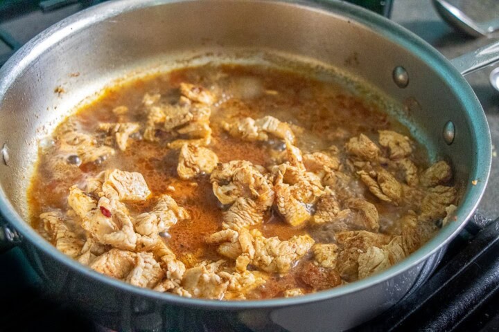 Chopped turkey with sauce in a pan