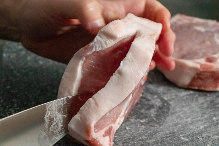 Pork chop cut down the center
