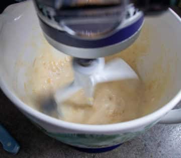 Cake batter in a mixer