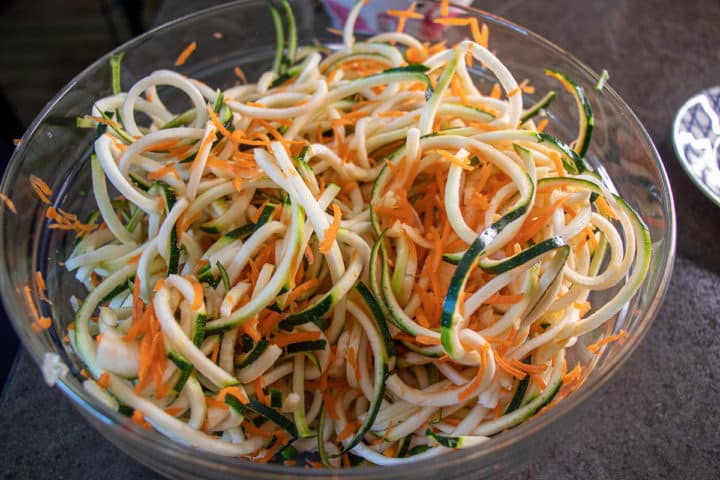 A bowl of zoodles with carrots