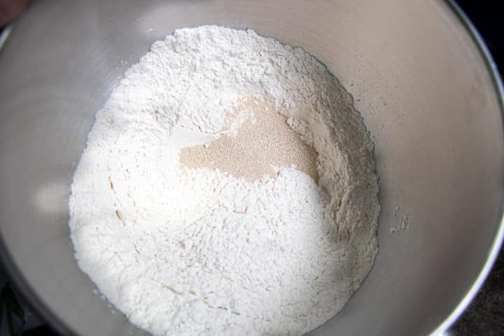 Flour and yeast in a bowl