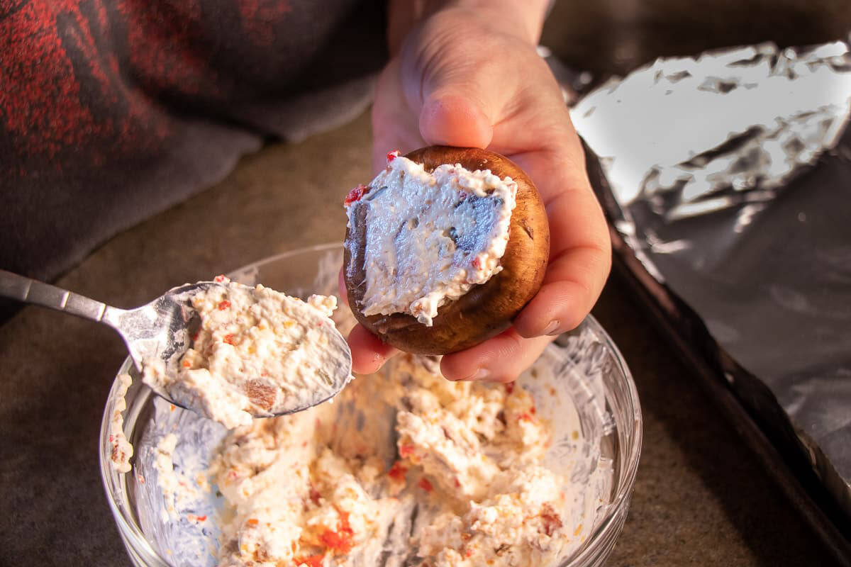 Cream cheese mixture stuffed in a mushroom