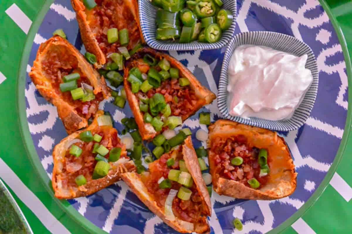 Potato Skins Served with Onions