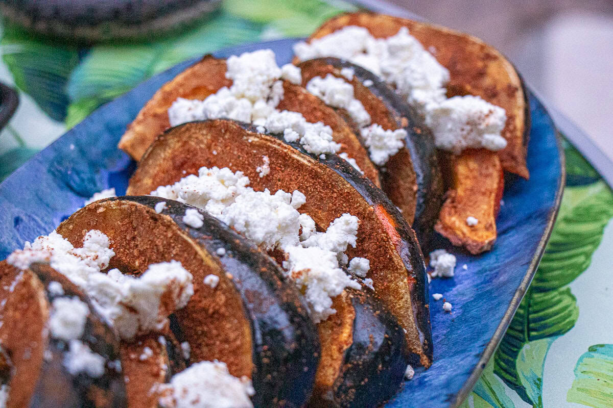 Acorn Squash sliced with goat cheese