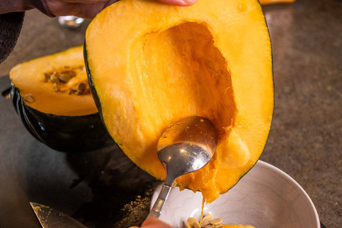 Acorn squash cut in half seeds removed