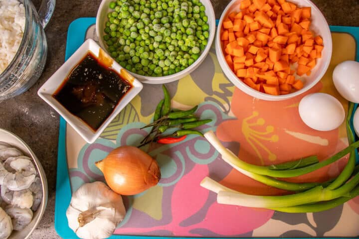 Ingredents for shrimp fried rice