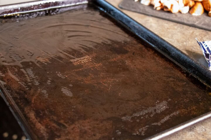 Sheet pan with olive oil