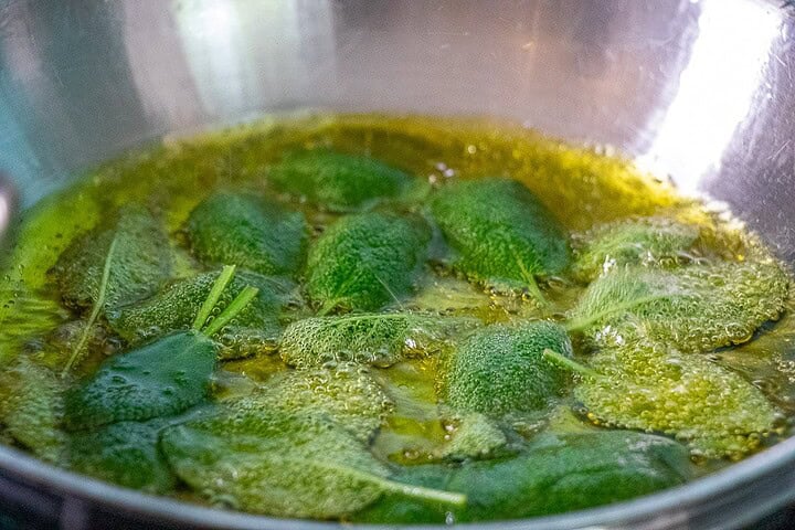 Frying Sage in a pan