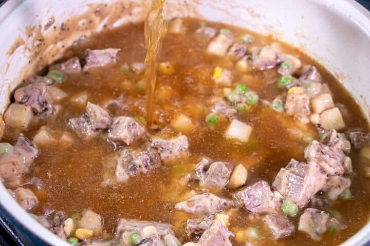 Beef Broth added to pot pie mixture