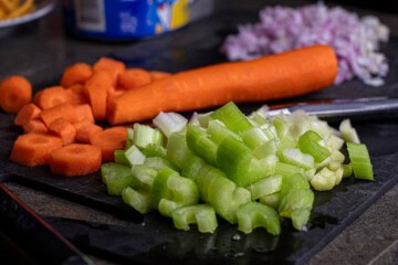 Chopped celery, carros and onions