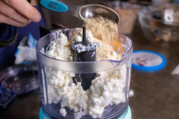Cottage cheese and ranch dressing in a food processor