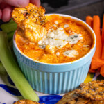 Buffalo Chicken Dip with flat pretzel