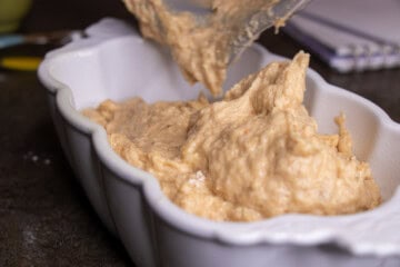 banana bread mixture in a loaf pan