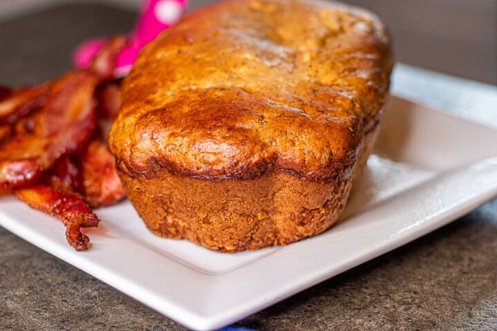 Loaf of banana bread on a plate