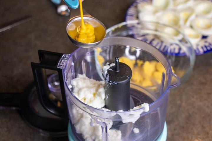 Cottage Cheese Sauce in a food Processor for Deviled Eggs recipe. Deviled eggs recipe
