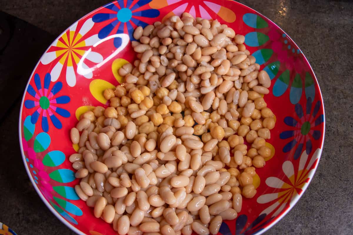 Navy, Cannellini, and Garbanzo Beans. Bean Salad