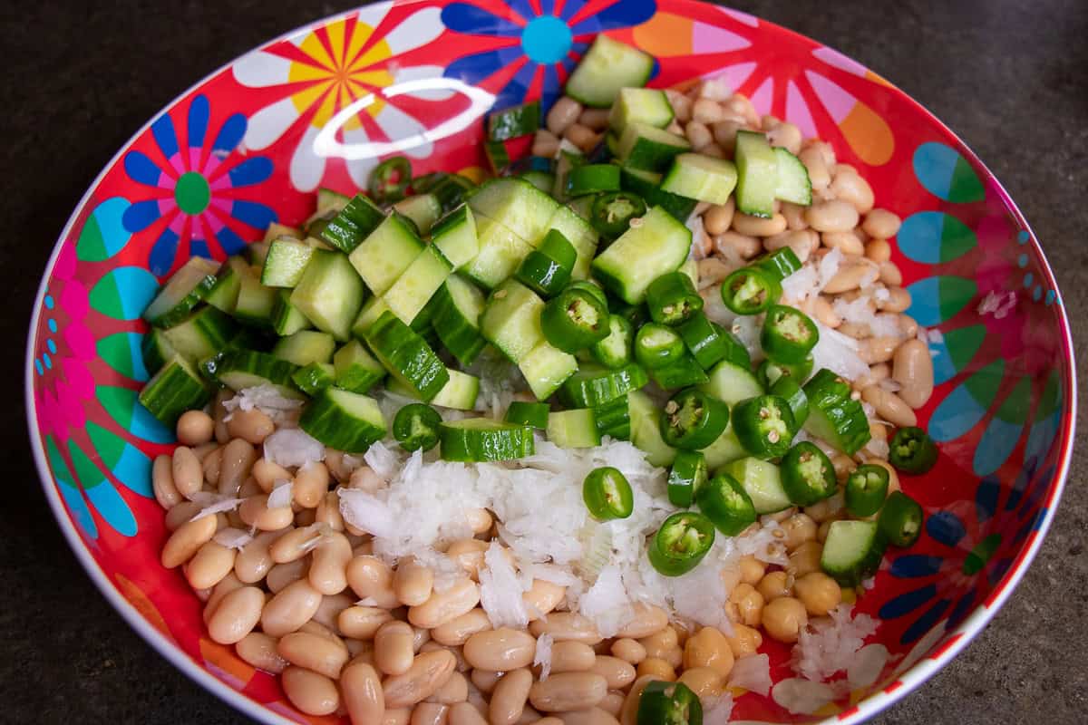 Serrano peppers with cucumbers and beans. Bean Salad