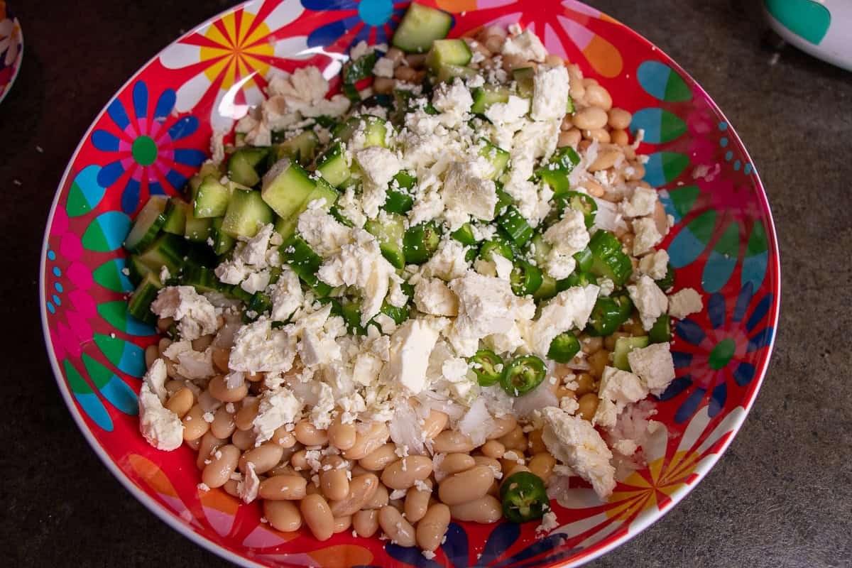 Add the feta cheese. Bean Salad