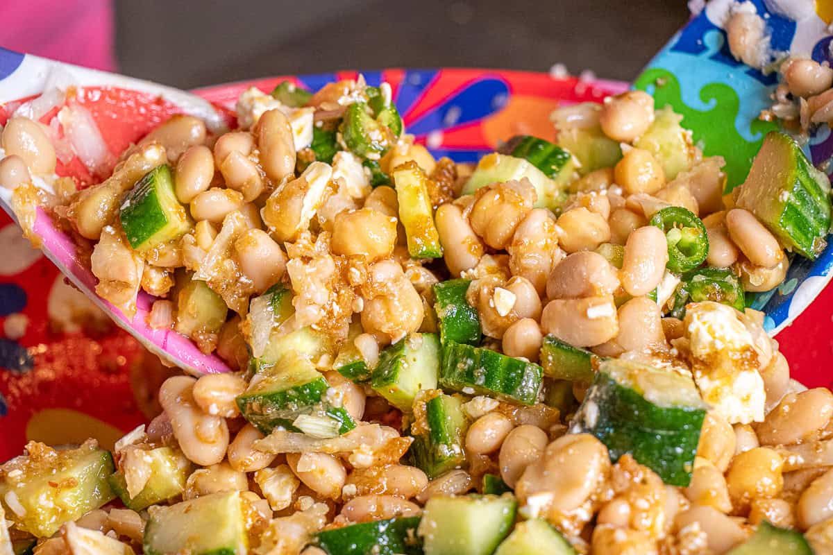 Bean salad in a serving bowl