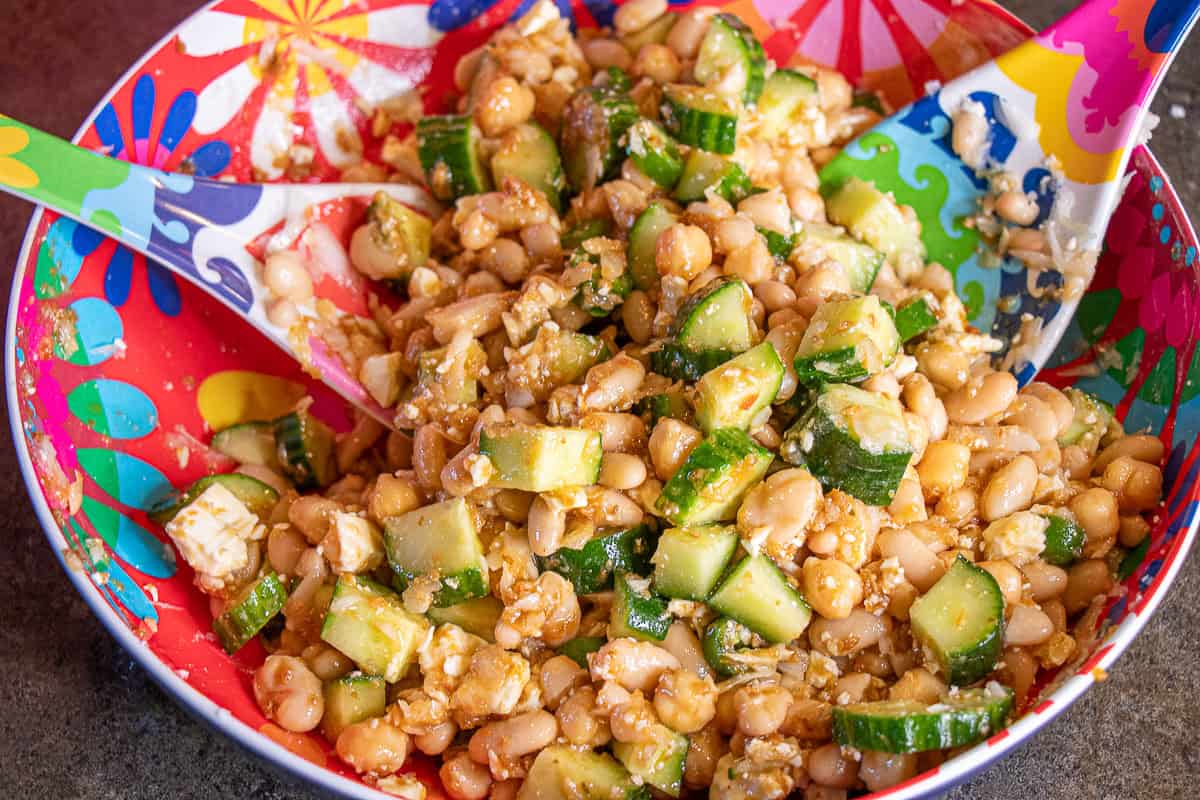 Beans with cucumber and feta cheese Salad