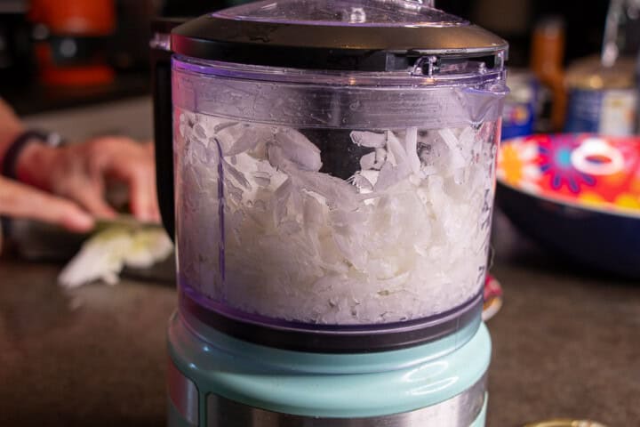 Onions in a food processor