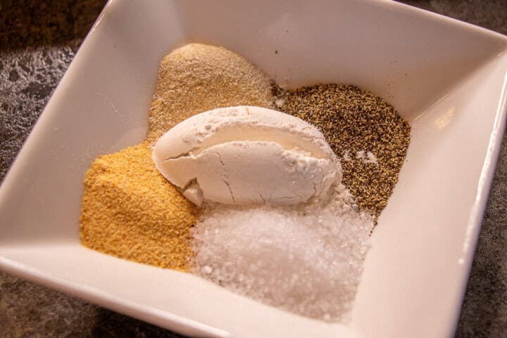 Spices - onion powder, garlic powder, boulion, salt, pepper and flour
